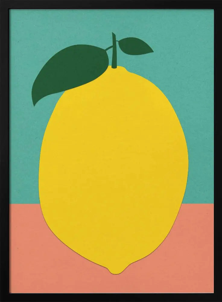 Lemon With Two Leaves - Stretched Canvas, Poster or Fine Art Print I Heart Wall Art