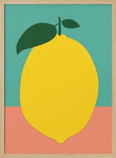 Lemon With Two Leaves - Stretched Canvas, Poster or Fine Art Print I Heart Wall Art