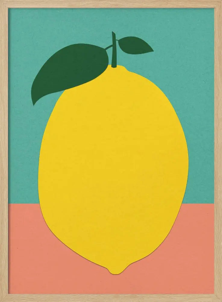 Lemon With Two Leaves - Stretched Canvas, Poster or Fine Art Print I Heart Wall Art