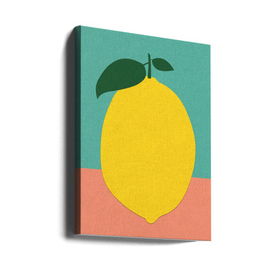 Lemon With Two Leaves - Stretched Canvas, Poster or Fine Art Print I Heart Wall Art