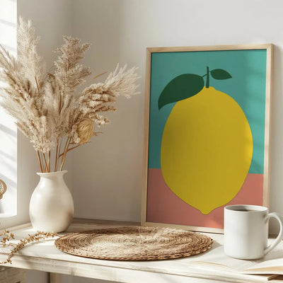 Lemon With Two Leaves - Stretched Canvas, Poster or Fine Art Print I Heart Wall Art