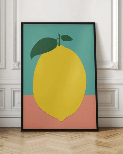 Lemon With Two Leaves - Stretched Canvas, Poster or Fine Art Print I Heart Wall Art