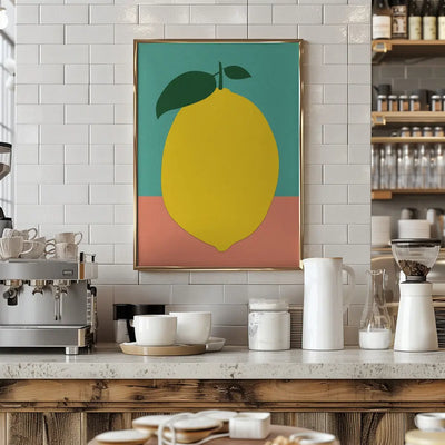 Lemon With Two Leaves - Stretched Canvas, Poster or Fine Art Print I Heart Wall Art