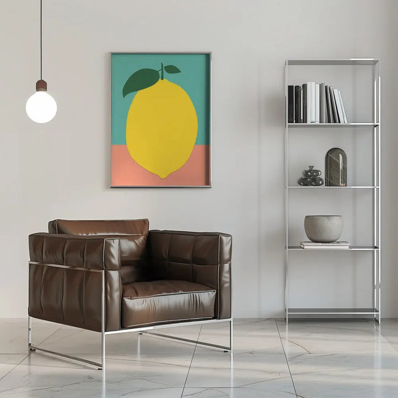 Lemon With Two Leaves - Stretched Canvas, Poster or Fine Art Print I Heart Wall Art