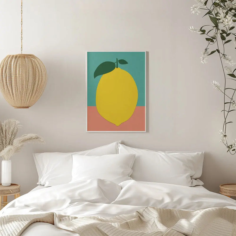 Lemon With Two Leaves - Stretched Canvas, Poster or Fine Art Print I Heart Wall Art