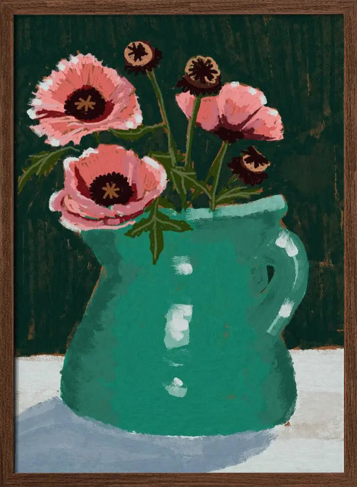 Little Green Jug with poppies - Stretched Canvas, Poster or Fine Art Print I Heart Wall Art