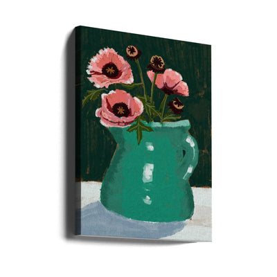 Little Green Jug with poppies - Stretched Canvas, Poster or Fine Art Print I Heart Wall Art