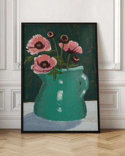 Little Green Jug with poppies - Stretched Canvas, Poster or Fine Art Print I Heart Wall Art