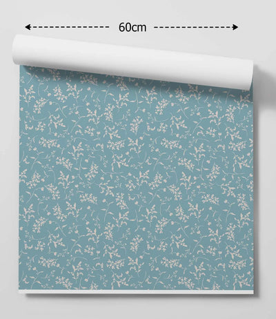 'Lulu In Vintage Blue' - Vintage Blue and Cream Leaf Removable Wallpaper I Heart Wall Art Australia