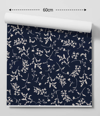 'Lulu In Navy Blue' - Vintage Blue and Cream Leaf Removable Wallpaper I Heart Wall Art Australia