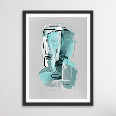 Many Faced in Turquoise - Colourful Line Drawing Illustration by Natalia Brovchenko Available as a Canvas or Paper Print I Heart Wall Art Australia 