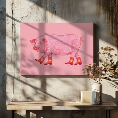 Marjorie the Cowgirl Pig - Square Stretched Canvas, Poster or Fine Art Print I Heart Wall Art