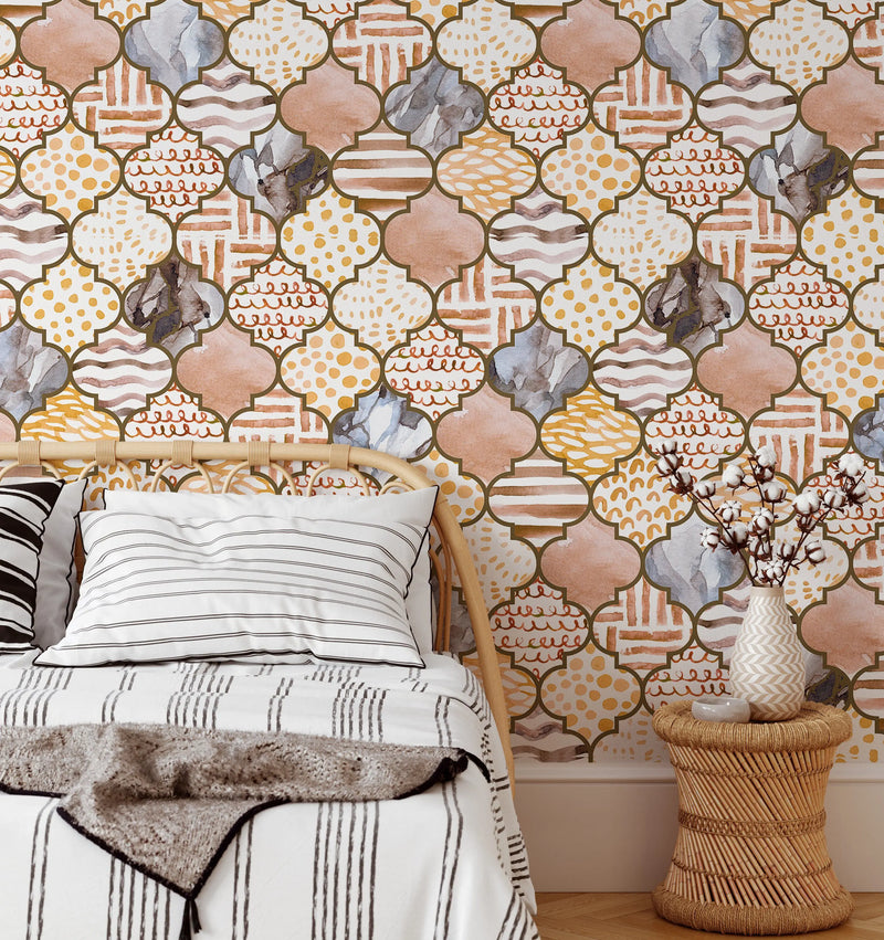 Morroccan Baths - Orange Mosaic Wallpaper I Heart Wall Art Australia 