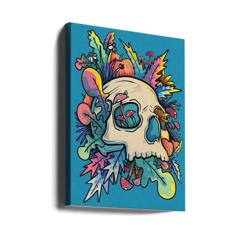 Mushrooms and the Colourful Skull - Stretched Canvas, Poster or Fine Art Print I Heart Wall Art