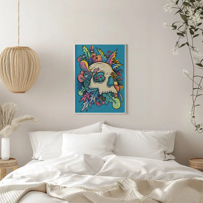 Mushrooms and the Colourful Skull - Stretched Canvas, Poster or Fine Art Print I Heart Wall Art