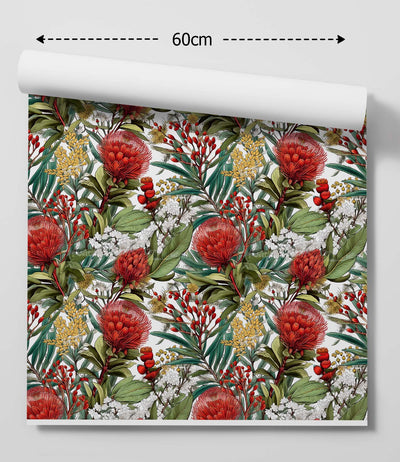 Native Garden In Red and Green - Australian Floral Removable Wallpaper I Heart Wall Art Australia