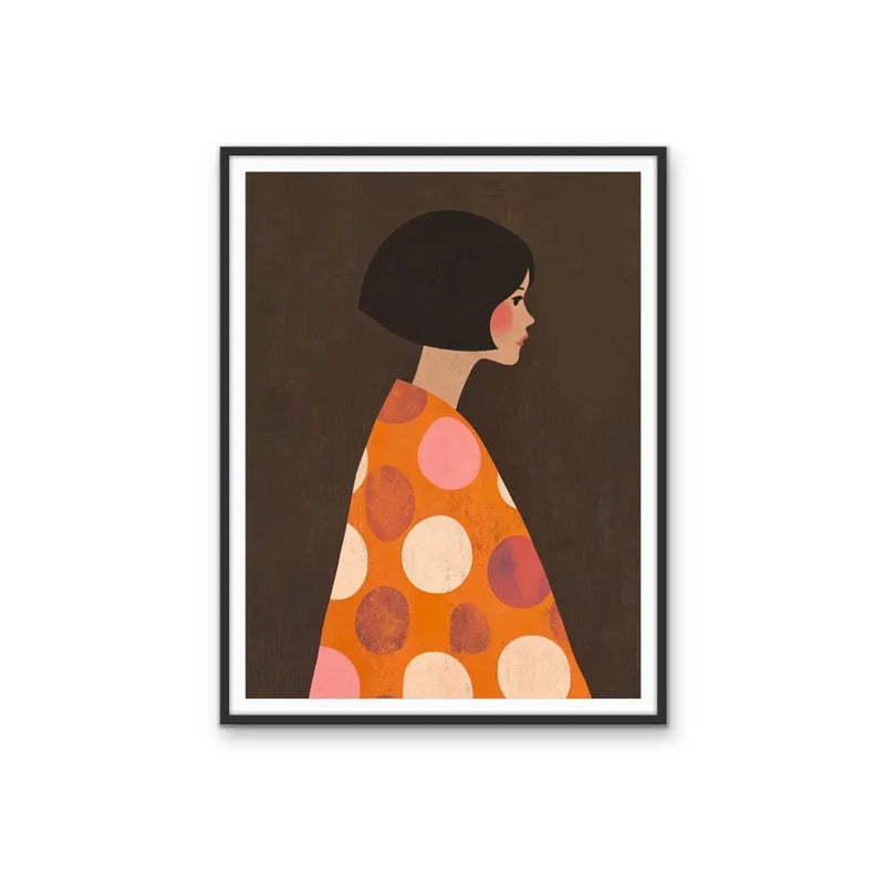 Orange Spots - Contemporary Lady in Pink Dotted Orange Dress Brown Background Wall Canvas Print I Heart Wall Art Australia