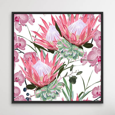 Orchid Dreams - Pink and Green Contemporary Floral Orchid Protea Canvas Wall Art Print - I Heart Wall Art