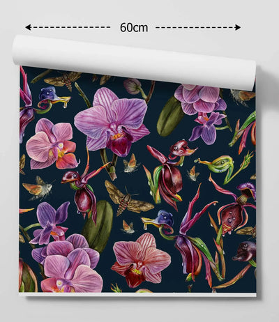 Orchid Garden - Dark Green and Pink Floral Watercolour Wallpaper I Heart Wall Art Australia