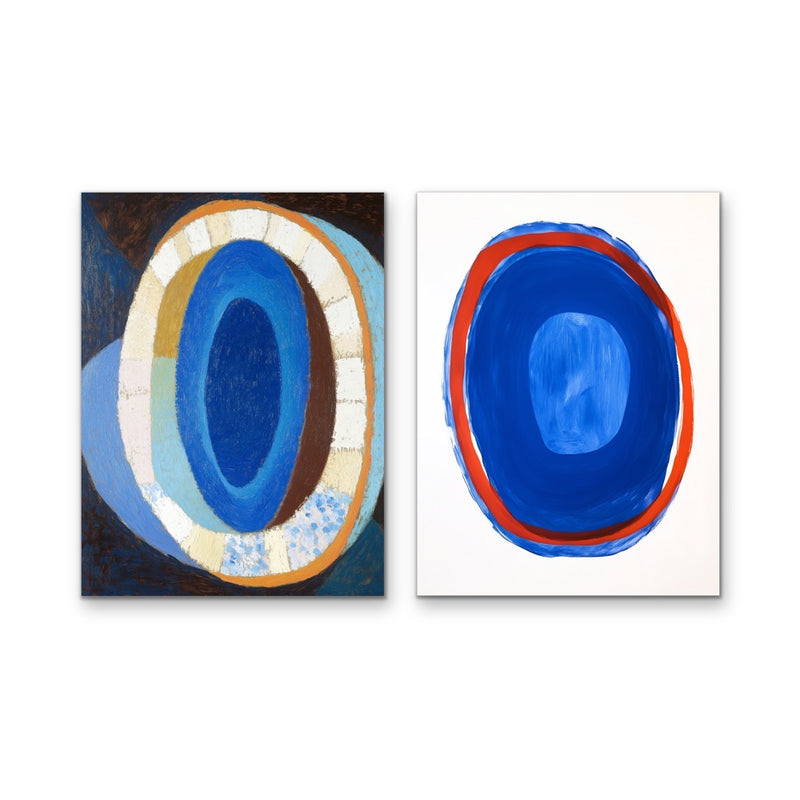 Blue Soul - Abstract Two Piece Set, Contemporary Blue & Red Geometric Stretched Canvas or Wall Art Print