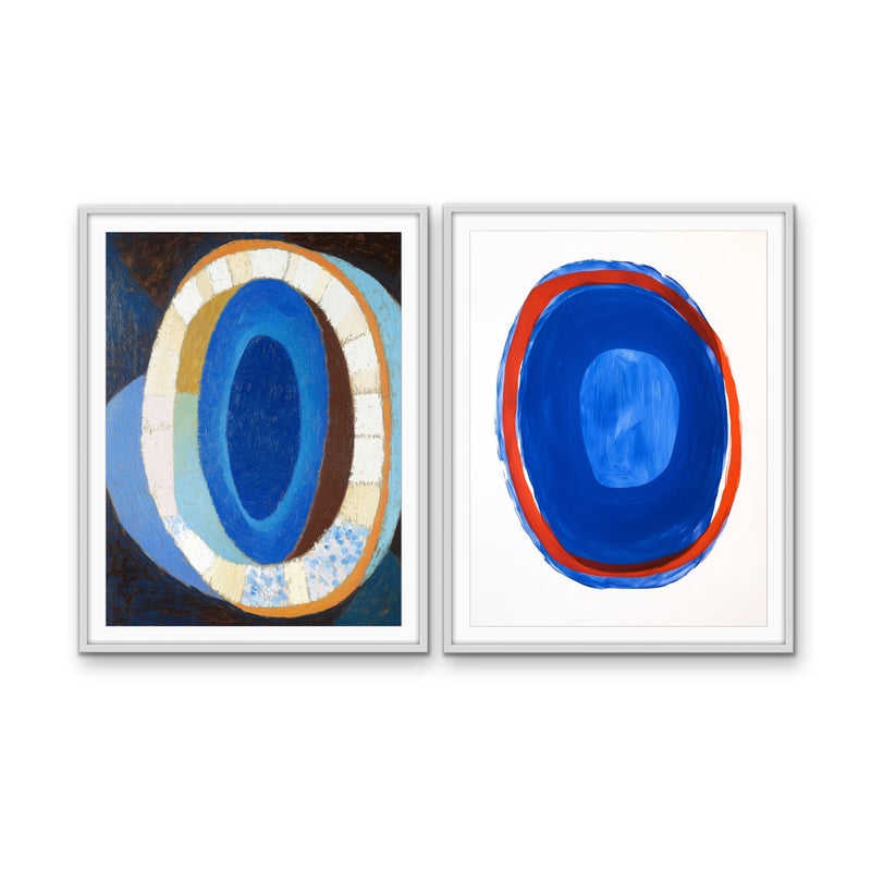 Blue Soul - Abstract Two Piece Set, Contemporary Blue & Red Geometric Stretched Canvas or Wall Art Print