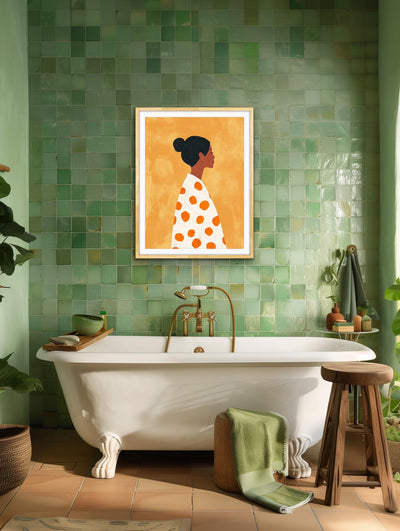 She With The Spots  - Woman With Spotty Jumper Yellow Print I Heart Wall Art Australia