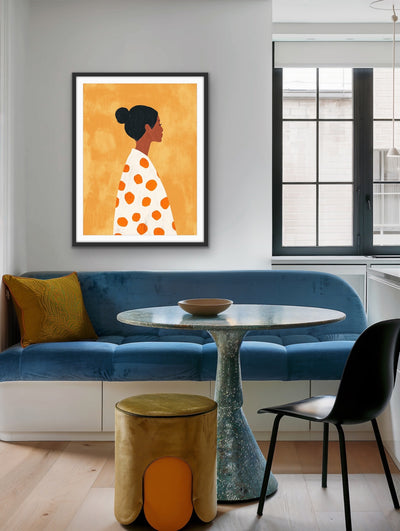 She With The Spots  - Woman With Spotty Jumper Yellow Print I Heart Wall Art Australia