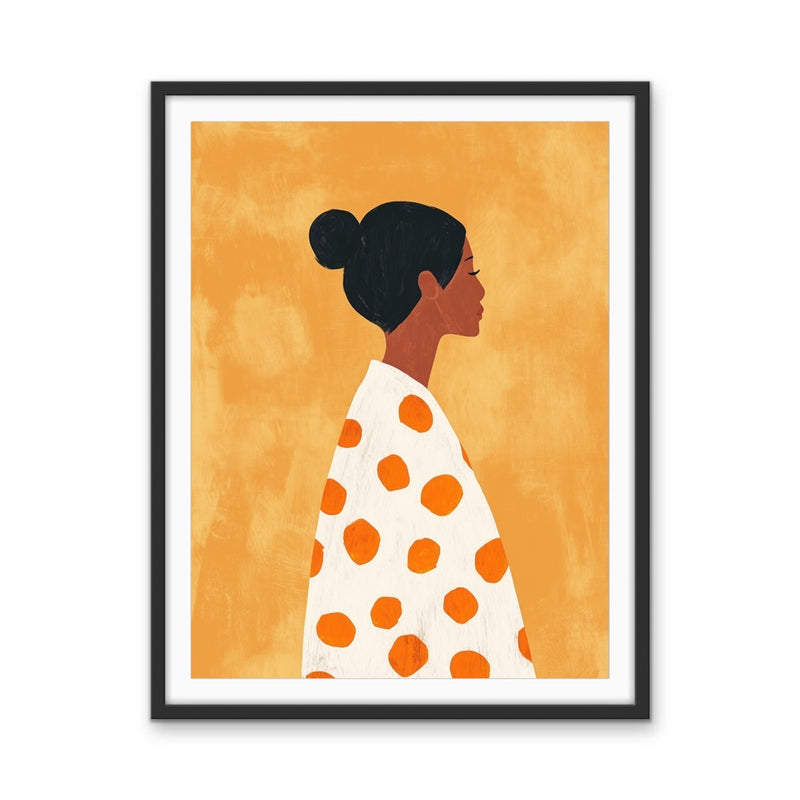 She With The Spots  - Woman With Spotty Jumper Yellow Print I Heart Wall Art Australia