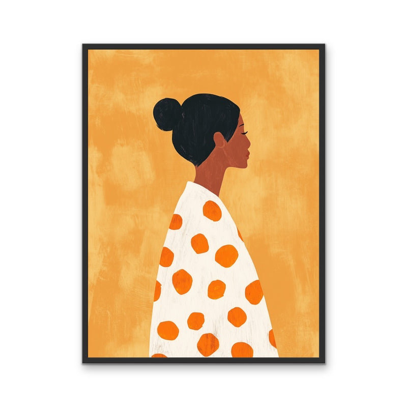 She With The Spots  - Woman With Spotty Jumper Yellow Print I Heart Wall Art Australia