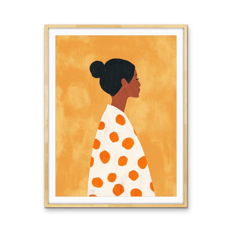 She With The Spots  - Woman With Spotty Jumper Yellow Print I Heart Wall Art Australia