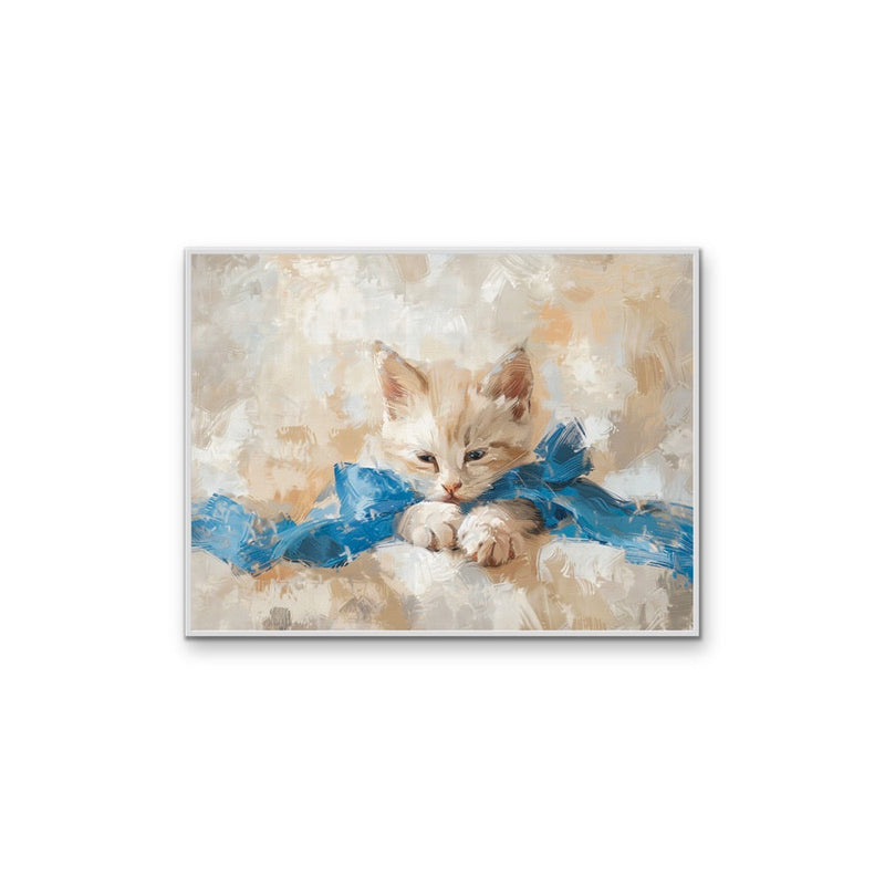 Blue-bowed Kitten - Cat Still Life Painting, Stretched Canvas or Wall Art Print I Heart Wall Art