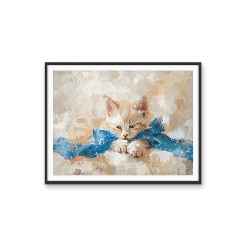 Blue-bowed Kitten - Cat Still Life Painting, Stretched Canvas or Wall Art Print I Heart Wall Art