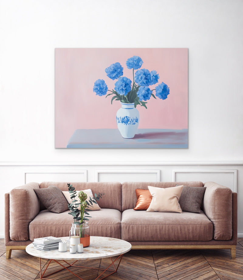 Bunch of Blue - Still Life Vase of Flowers, Stretched Canvas or Wall Art Print I Heart Wall Art