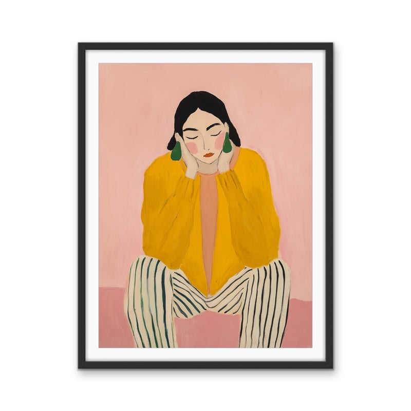 There She Is - Pink And Yellow Art Print Featuring A Woman I Heart Wall Art