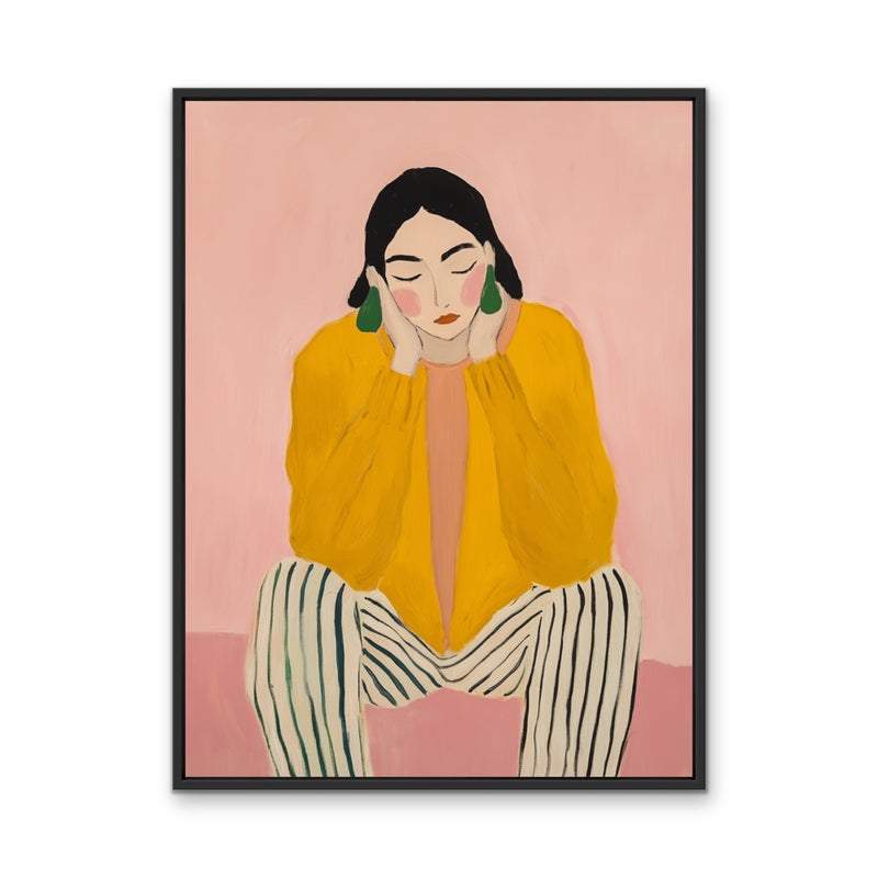 There She Is - Pink And Yellow Art Print Featuring A Woman I Heart Wall Art