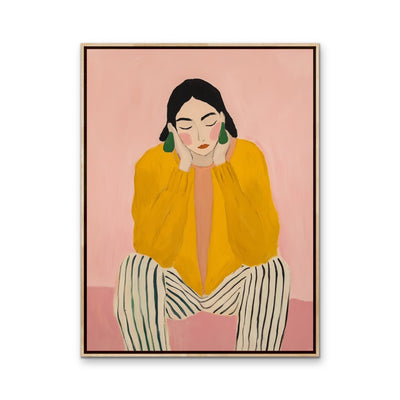 There She Is - Pink And Yellow Art Print Featuring A Woman I Heart Wall Art