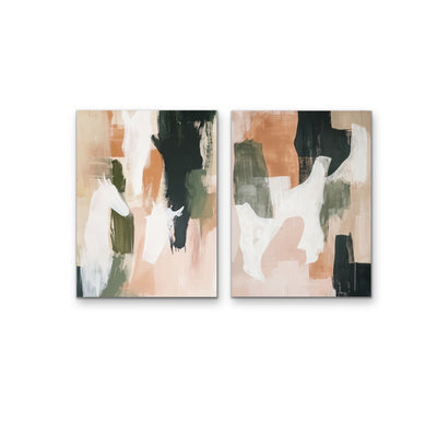 One With The Earth -  Two Piece Abstract Earth Toned Stretched Canvas Print Set I Heart Wall Art Australia