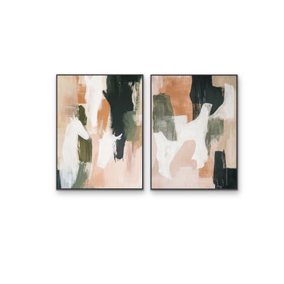 One With The Earth -  Two Piece Abstract Earth Toned Stretched Canvas Print Set I Heart Wall Art Australia