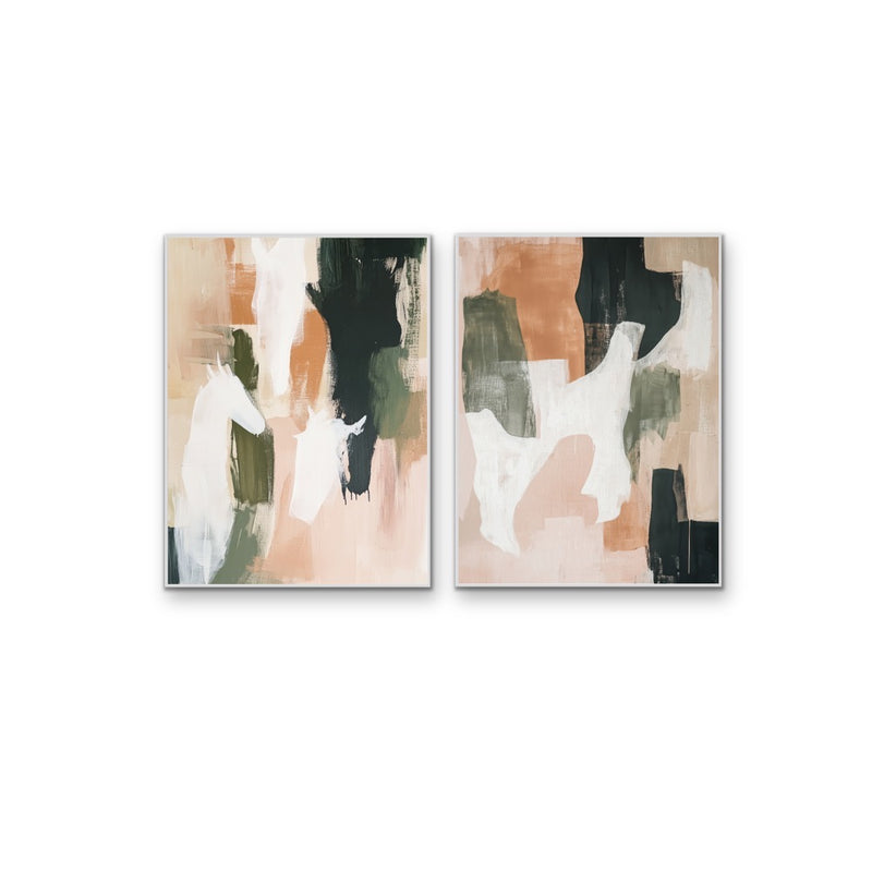 One With The Earth -  Two Piece Abstract Earth Toned Stretched Canvas Print Set I Heart Wall Art Australia