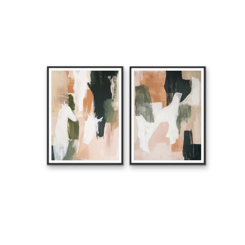 One With The Earth -  Two Piece Abstract Earth Toned Stretched Canvas Print Set I Heart Wall Art Australia