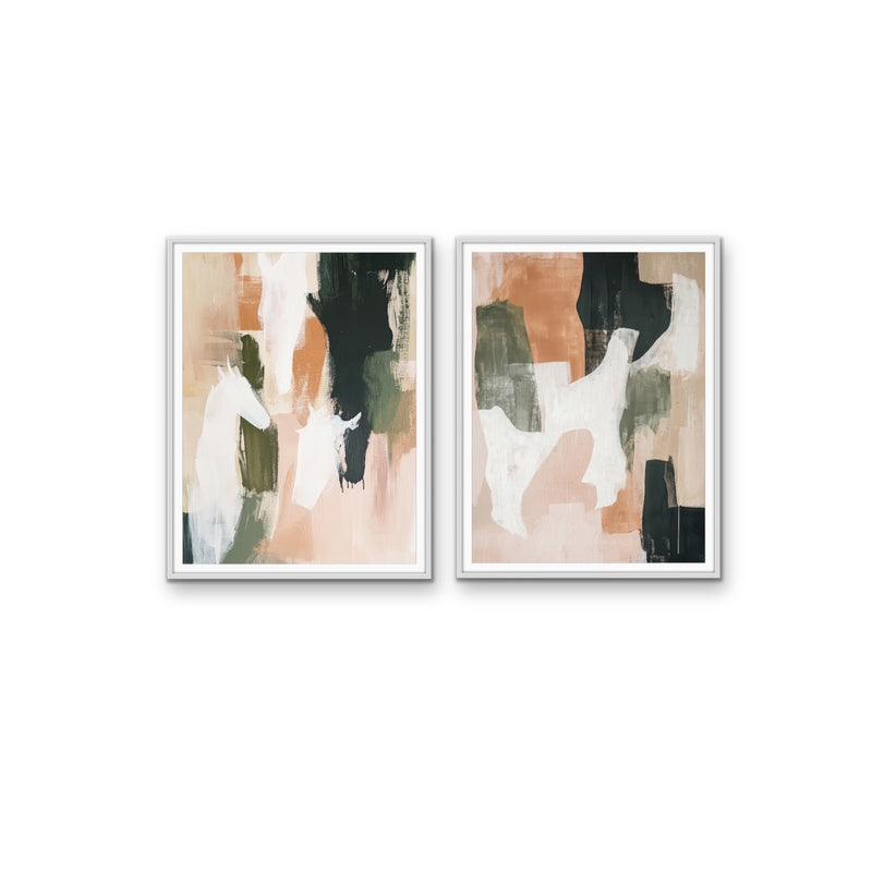 One With The Earth -  Two Piece Abstract Earth Toned Stretched Canvas Print Set I Heart Wall Art Australia