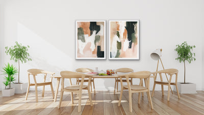 One With The Earth -  Two Piece Abstract Earth Toned Stretched Canvas Print Set I Heart Wall Art Australia