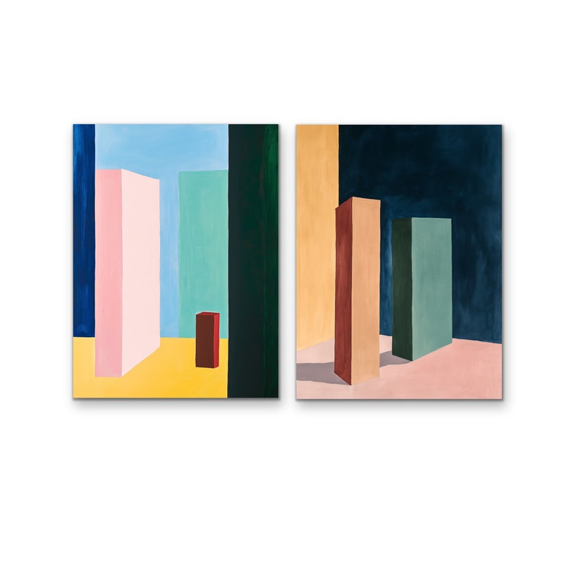 City Scape-  Two Piece Geometric Stretched Canvas Print or Framed Fine Art Print I Heart Wall Art Australia