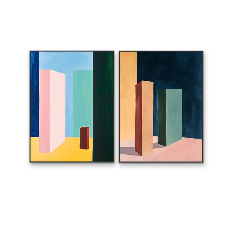 City Scape-  Two Piece Geometric Stretched Canvas Print or Framed Fine Art Print I Heart Wall Art Australia