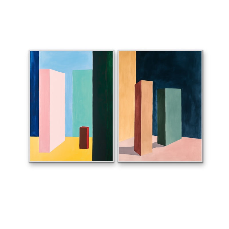 City Scape-  Two Piece Geometric Stretched Canvas Print or Framed Fine Art Print I Heart Wall Art Australia