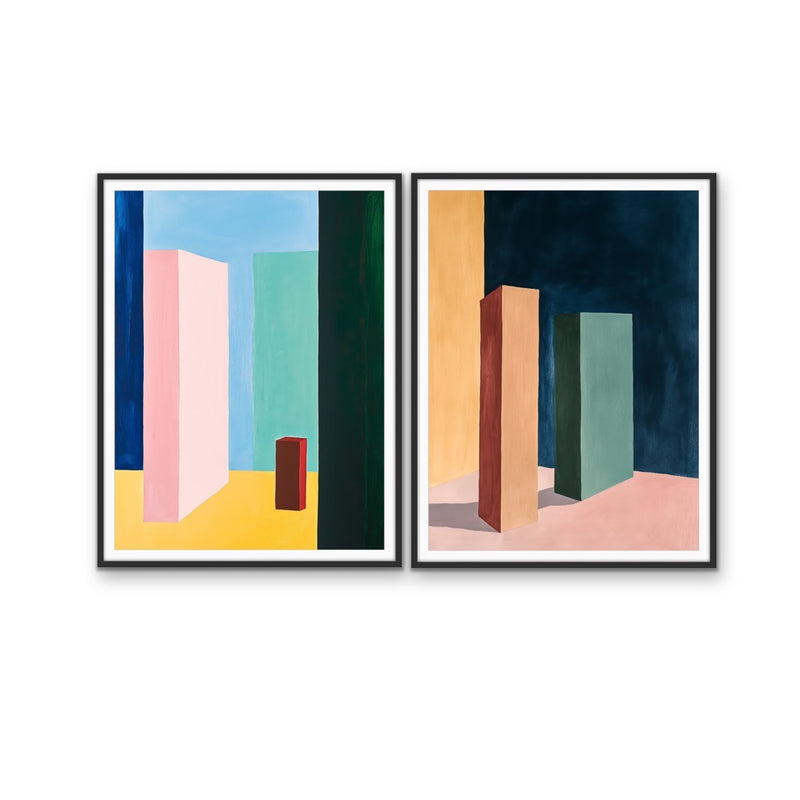 City Scape-  Two Piece Geometric Stretched Canvas Print or Framed Fine Art Print I Heart Wall Art Australia