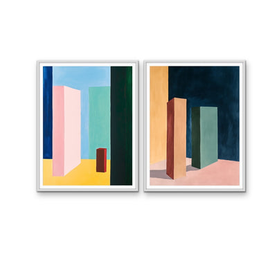 City Scape-  Two Piece Geometric Stretched Canvas Print or Framed Fine Art Print I Heart Wall Art Australia