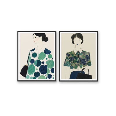 Blue and Green Girls  - Two Piece Stretched Canvas or Art Print Set I Heart Wall Art Australia