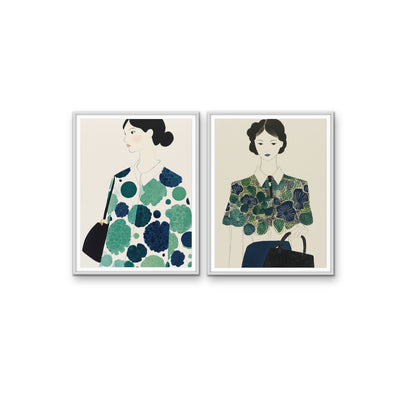 Blue and Green Girls  - Two Piece Stretched Canvas or Art Print Set I Heart Wall Art Australia