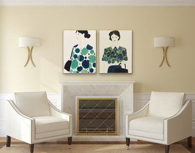 Blue and Green Girls  - Two Piece Stretched Canvas or Art Print Set I Heart Wall Art Australia